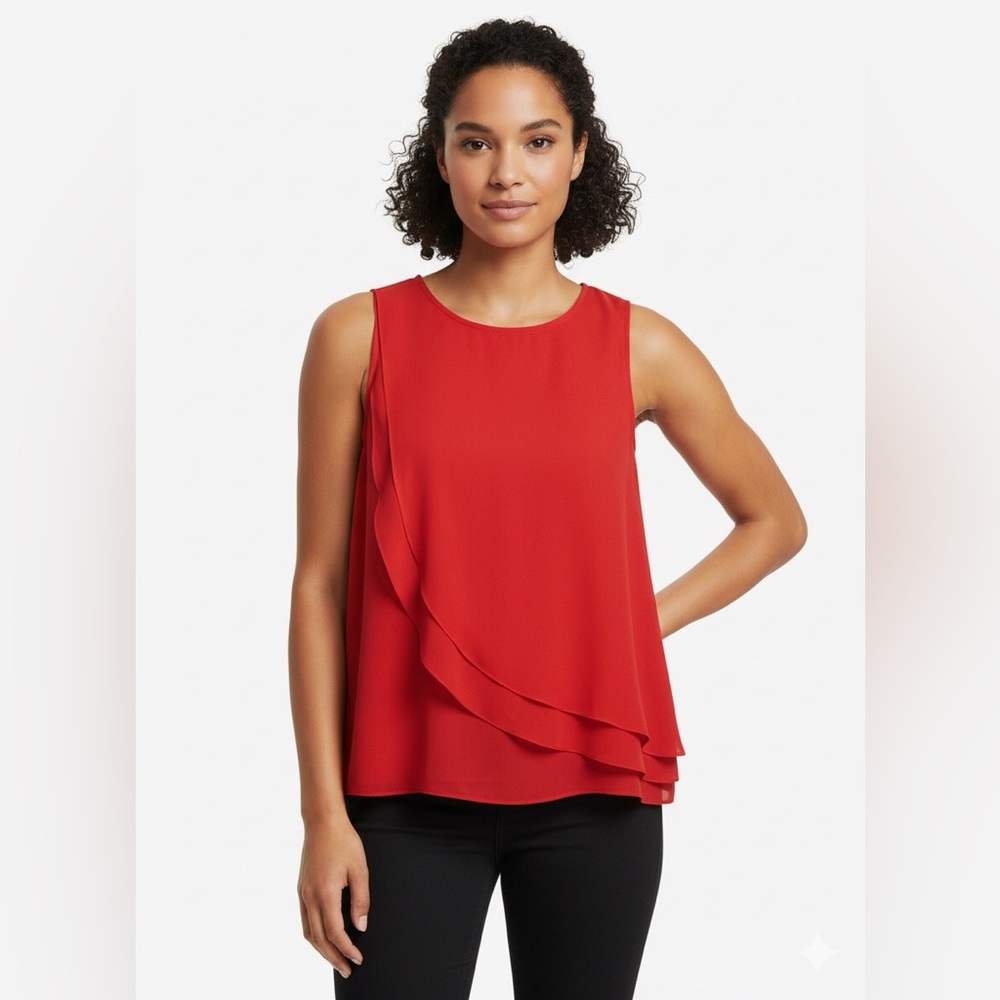 Red Tank Blouse with Sweeping Layers
